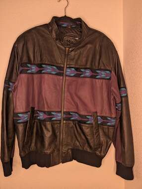 VTG Adler Men's 100% Genuine Leather Bomber Jacket L Moto Purple Retro Unique